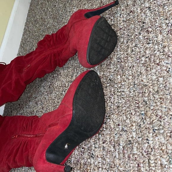 Womens De Blossom Collection Over The Knee Red Heeled Boots - Picture 9 of 9